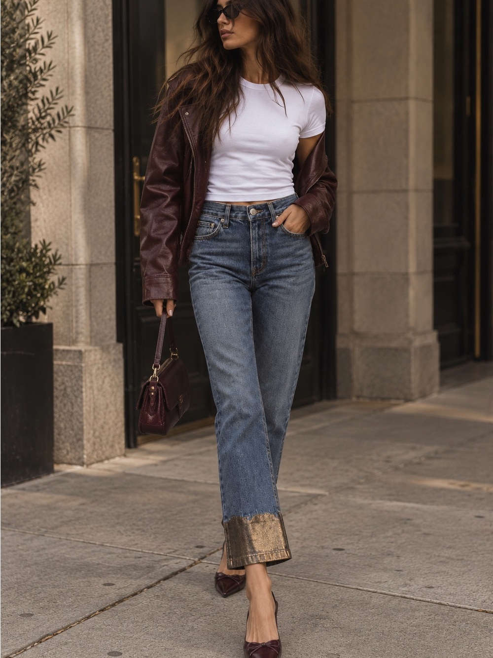 Rag & bone Metallic Gold Dip Hem Kick Crop Jeans